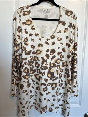 Go Couture Cream and Brown Leopard-Print Long Sleeve Top